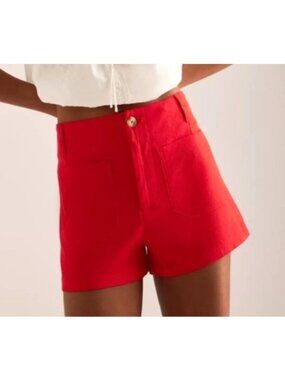 Maeve Anthropologie Women's Sz 27 Colette Red High-Waisted Shorts With Pockets